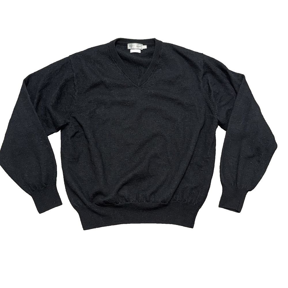 Peter Millar Men 100% Merino Wool Pullover V Neck Sweater Size Small/Med Black